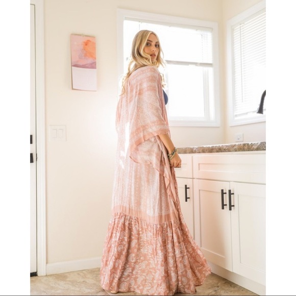 LONG BLUSH BOHO OPEN FRONT CARDIGAN DUSTER KIMONO WRAP - Picture 5 of 6